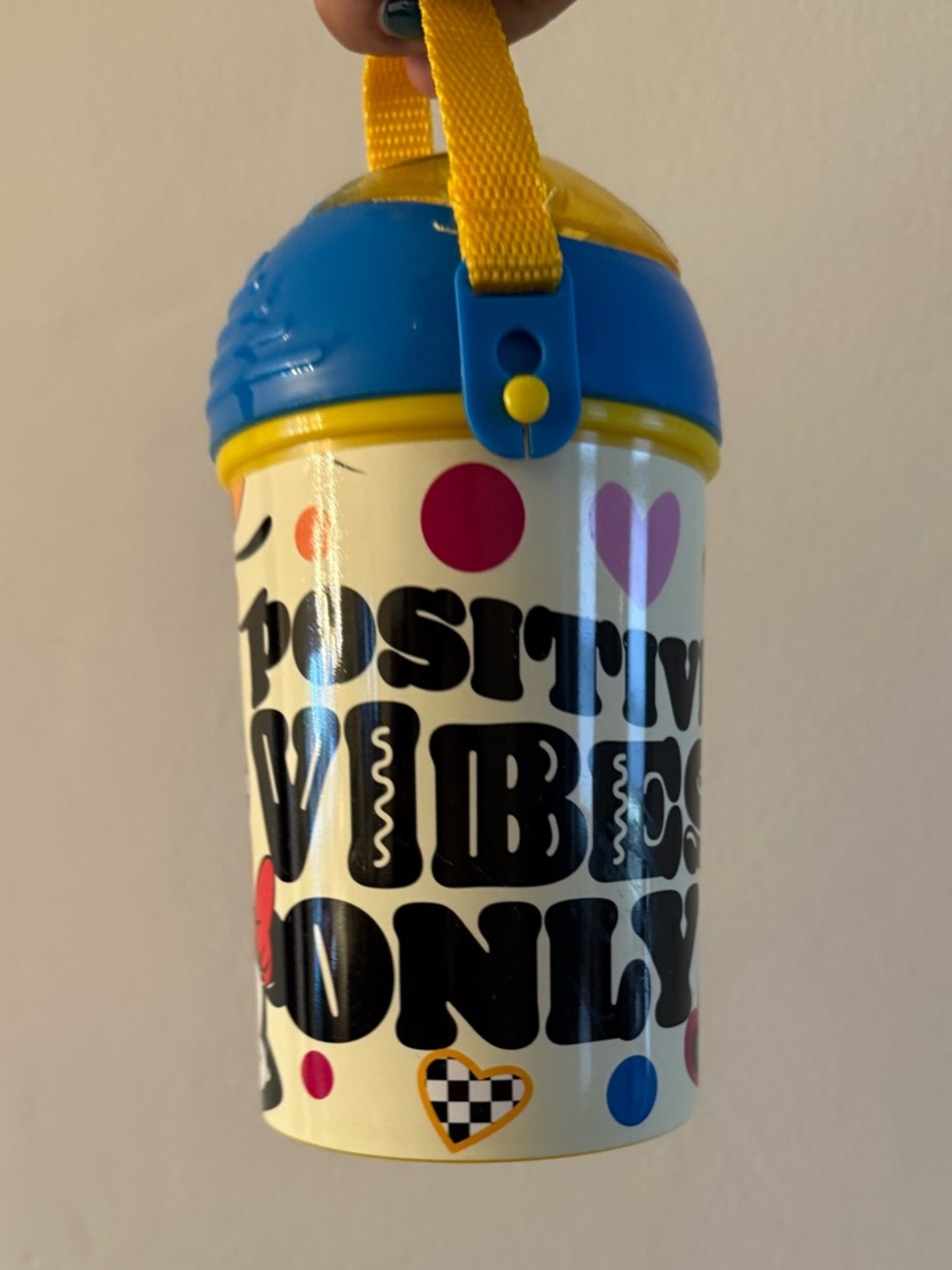 Disney Positive Vibes Only Retro Mickey and Friends Water Bottle with Strap NWT